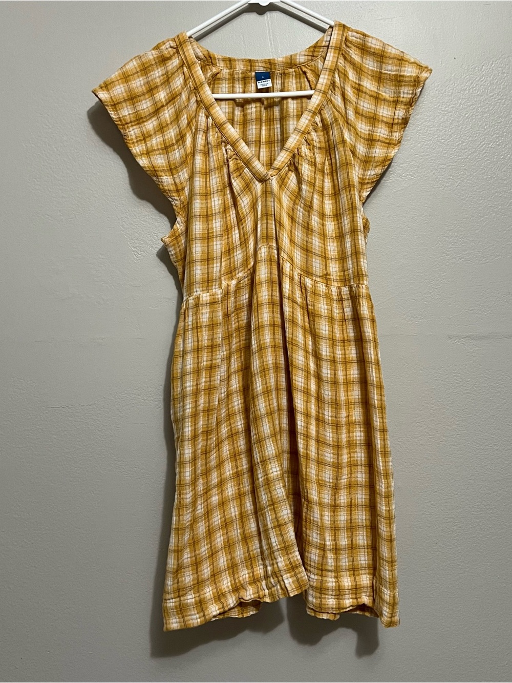 Old Navy Yellow Plaid Babydoll Mini Dress